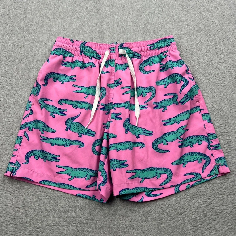 Chubbies The Glades Swim Trunks Mens Small Pink Crocodile Print 5.5